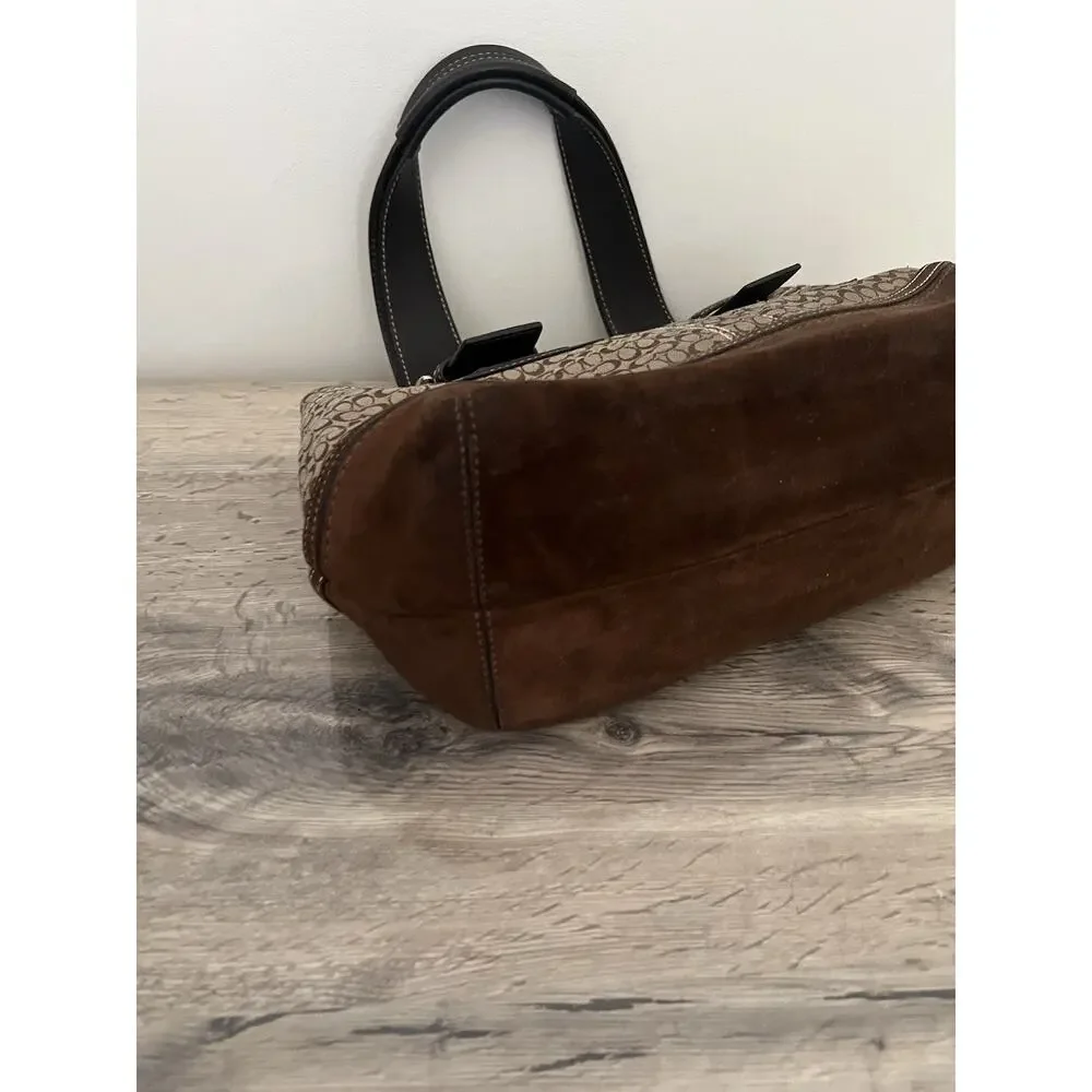 Coach Y2K Soho Signature C Canvas & Suede Leather Brown Satchel Purse Bag F10927